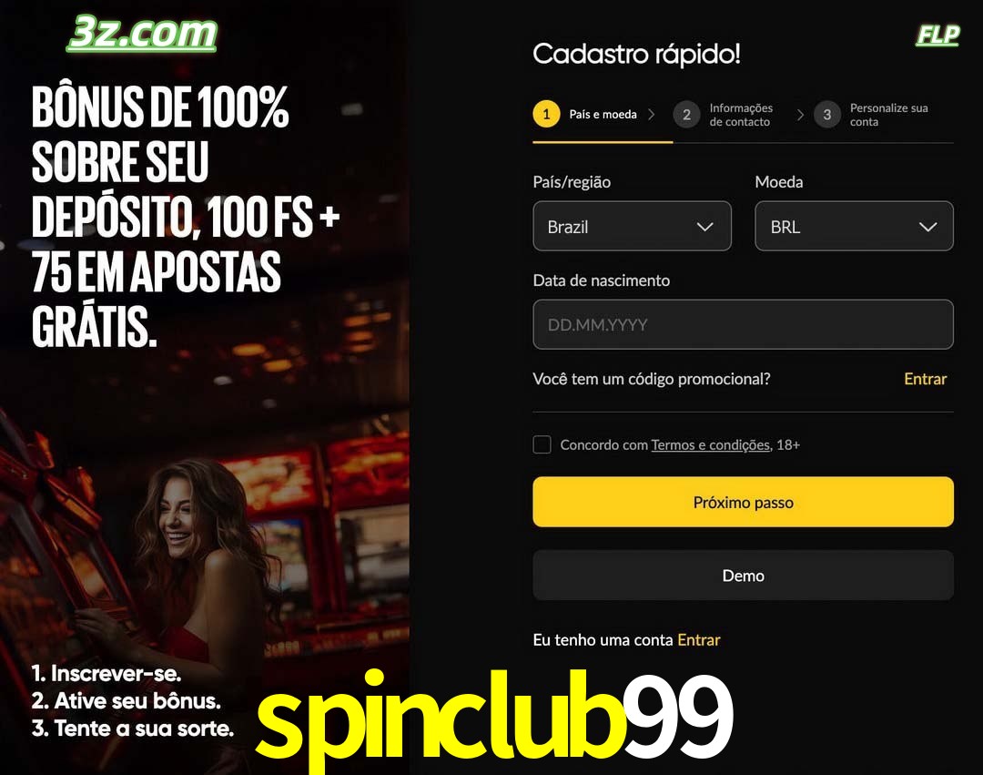 spinclub99 registro oficial cassino online Brasil com bônus de depósito e free spins